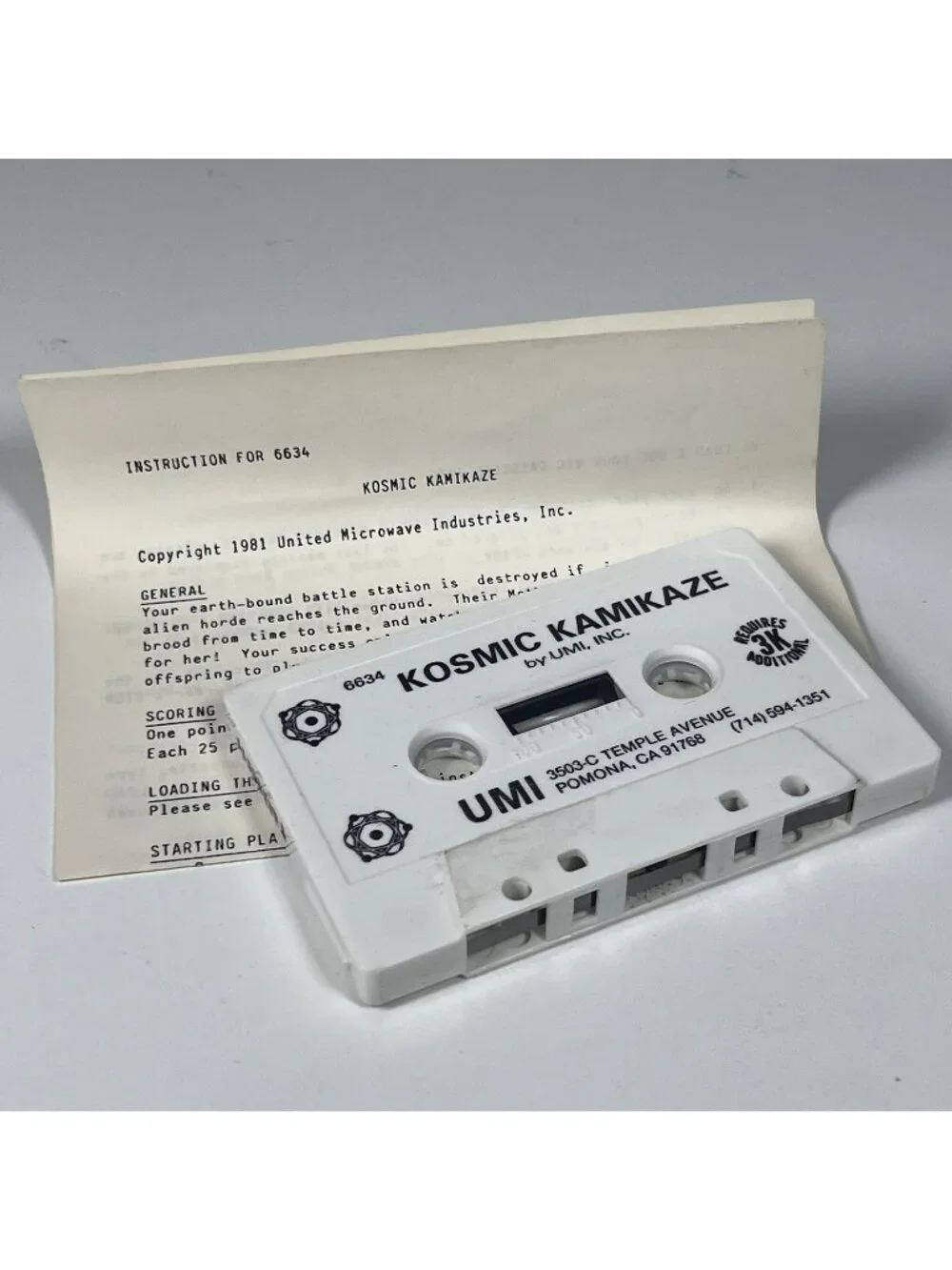 Kosmic Kamikaze UMI 6634 Commodore VIC-20 Cassette w/ Instructions 1981 Rare